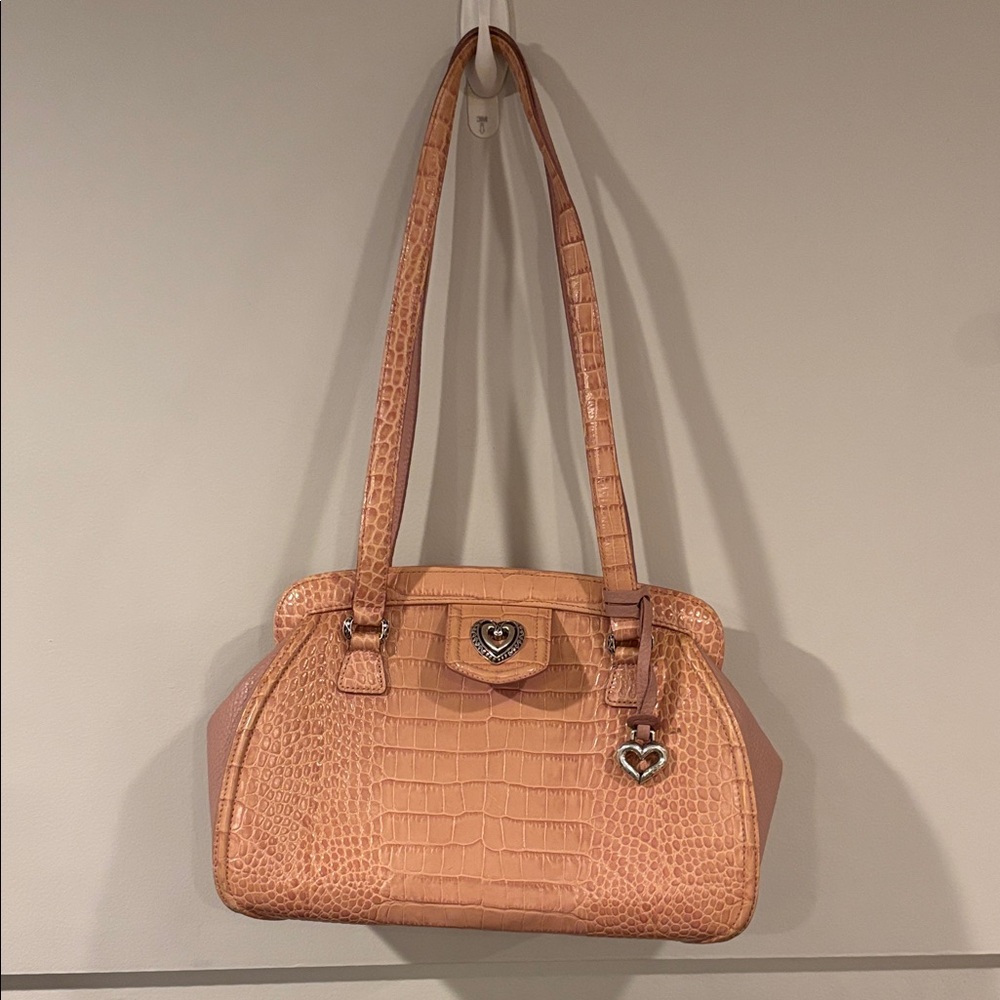 Brighton Peach Croc-Embossed Shoulder Bag with Heart Charm Accent